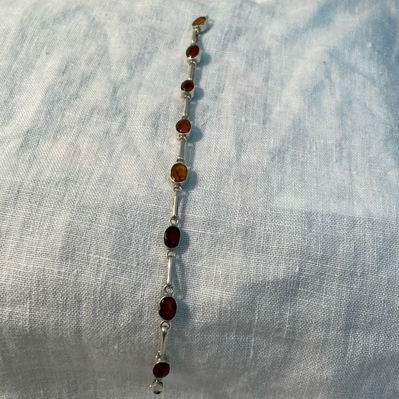 Jewelry - Silver Bracelet Amber Stones On One Side Light Blue Stones on the Other Side